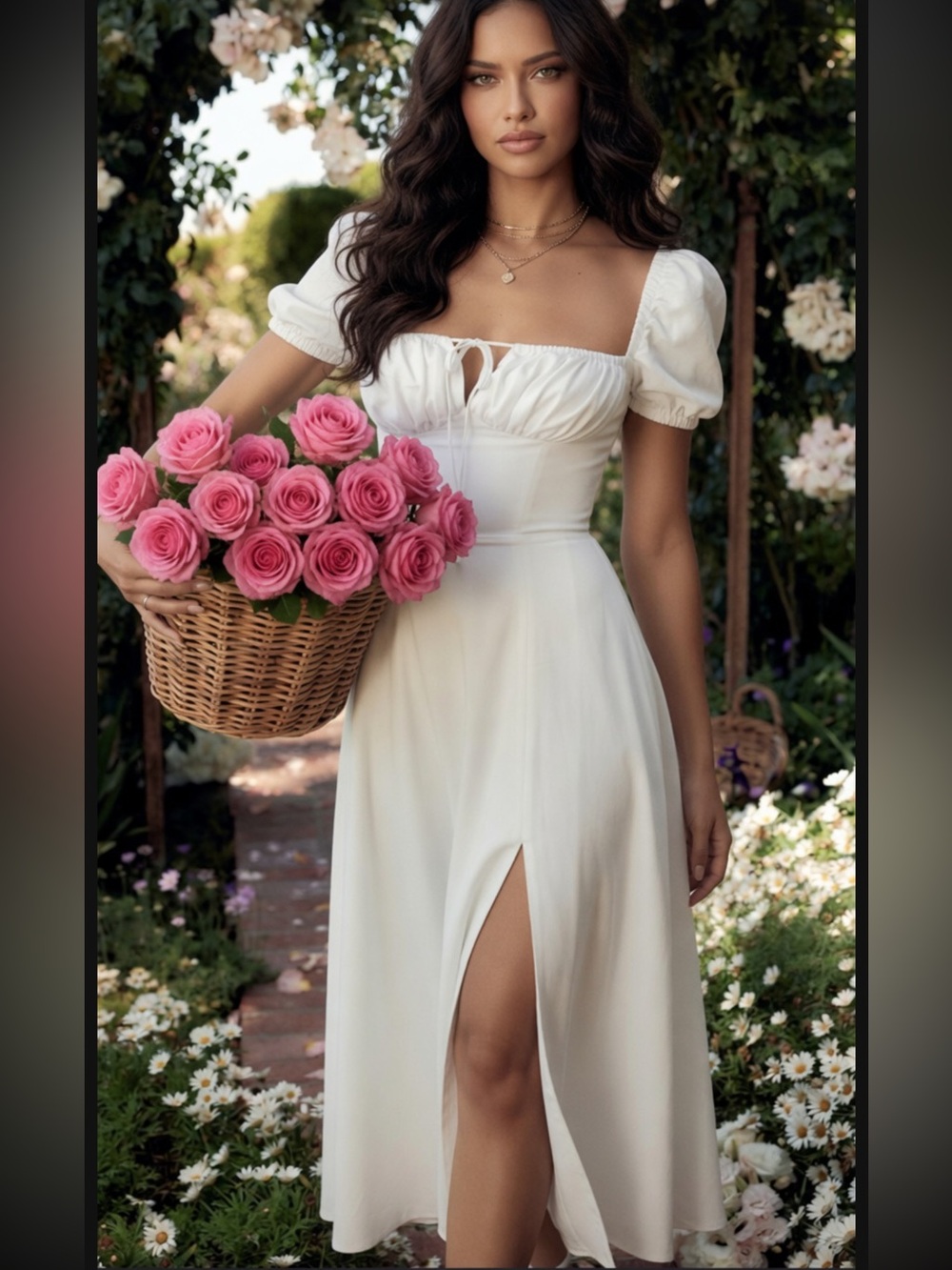 House of CB ‘TALLULAH’ White Puff Sleeve Midi Sundress/ Small US4-6 $209